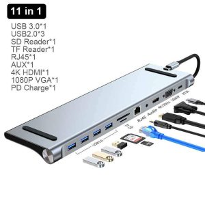 Station d’Accueil USB Type-C 11 en 1 – Hub Multifonction pour PC & MacBook