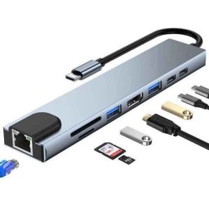 Adaptateur USB-C 8 en 1 – Hub Multifonction pour PC, MacBook, Tablettes et Smartphones