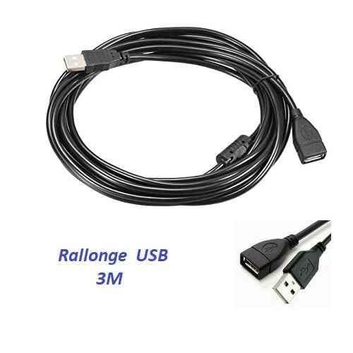 Rallonge USB 2.0 – 3 Mètres – Câble d’Extension USB A Mâle vers Femelle