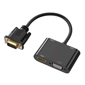 Adaptateur VGA vers HDMI + VGA avec Audio – Double Sortie Vidéo