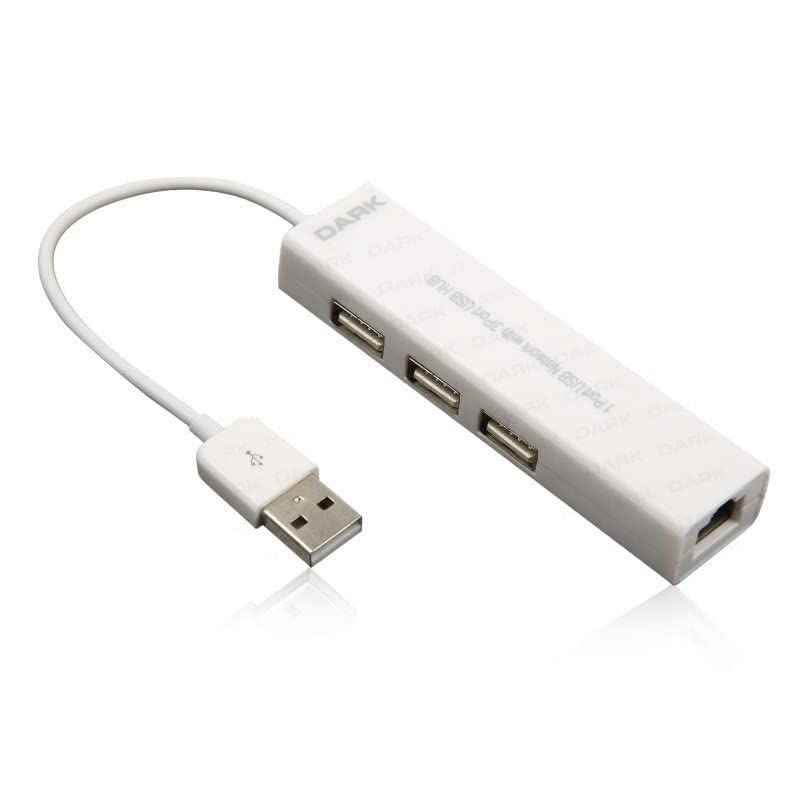 Hub USB 2.0 3 Ports avec Port Ethernet RJ45 – Adaptateur Réseau et USB